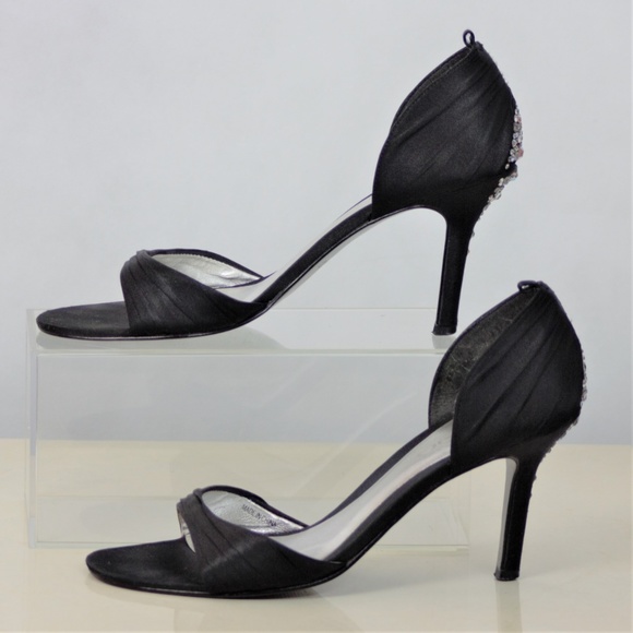 Aldo 8 Black Open-toe 4” Rhinestone Heels - Picture 4 of 8